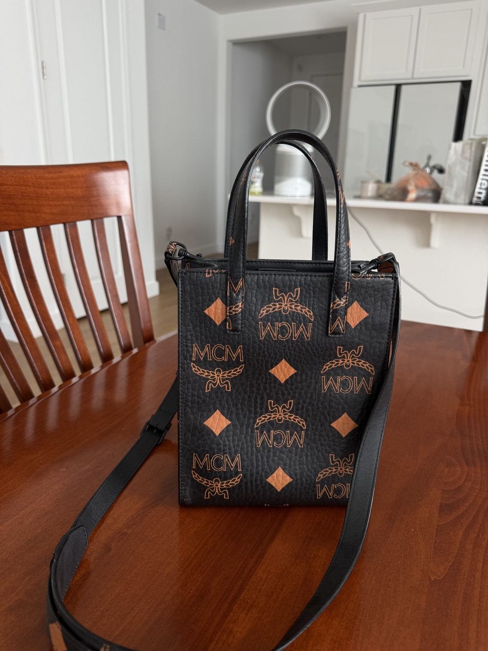 MCM Black & Cognac Logo Mini Tote Bag - Picture 3 of 5